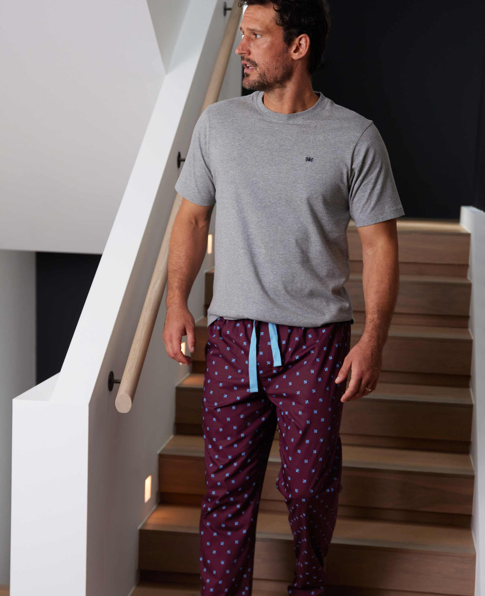 Men's Burgundy FleurDeLys Cotton Lounge Pants Savile Row US