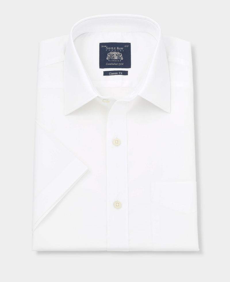 Men's White Cotton Short Sleeve Classic Fit Formal Shirt