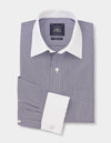 Dark Navy White Stripe Cotton Poplin Classic Fit Dress Shirt - Double White Cuff & White Collar