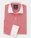 Red White Reverse Stripe Cutaway Collar Slim Fit Dress Shirt - French Cuff