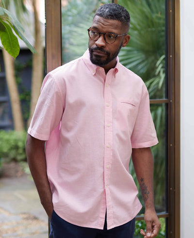 Men's Pink Linen Cotton Short Sleeve Casual Shirt