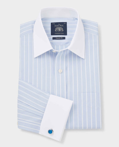 Men's Blue Stripe Classic Fit Winchester Formal Shirt With Double Cuffs