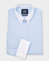 Sky Blue White Stripe Classic Fit Pin Collar Dress Shirt With White Collar & Cuffs - French Cuff