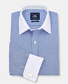 Royal Blue White Stripe Classic Fit Dress Shirt With White Collar & Cuffs - French Cuff