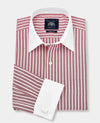 Dark Red White Stripe Classic Fit Shirt With White Collar & Cuffs - French Cuff