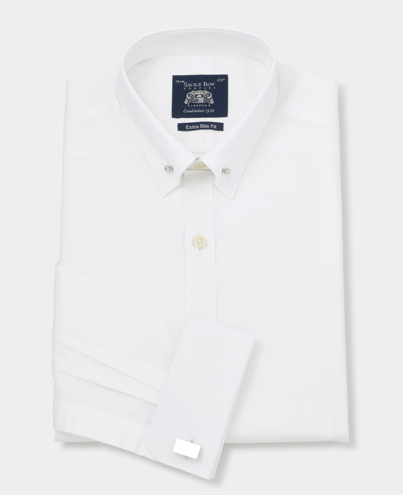 White Extra Slim Fit Pin Collar Shirt - Double Cuff