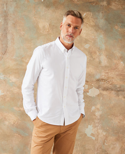 Men's White Slim Fit Casual Shirt In Shorter Length