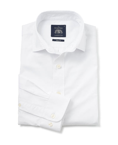 White Twill Slim Fit Shirt in Shorter Length