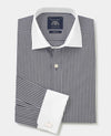 Dark Navy Reverse Stripe Slim Fit Dress Shirt - White French Cuffs & Collar