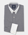 Dark Navy Reverse Stripe Slim Fit Pin Collar Dress Shirt - White French Cuffs & Collar