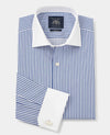 Blue Bengal Stripe Slim Fit Dress Shirt - White French Cuffs & Collar