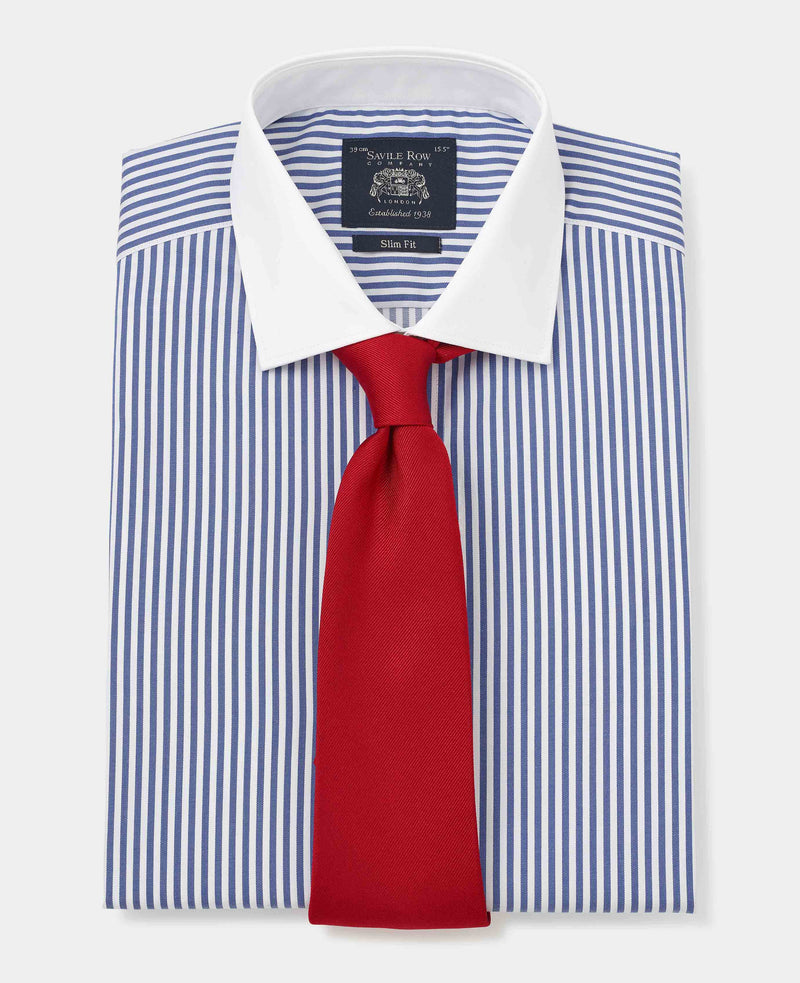 Blue Bengal Stripe Slim Fit Formal Shirt - White Double cuffs & Collar