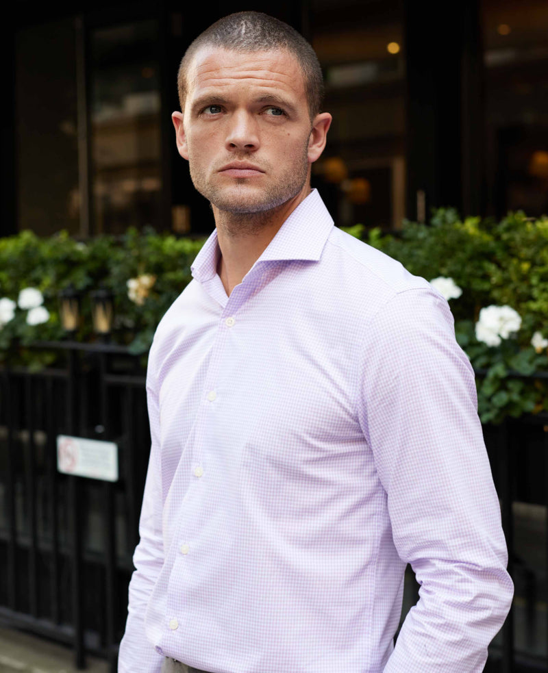 Lilac Slim Fit Gingham Formal Shirt - Single Cuff