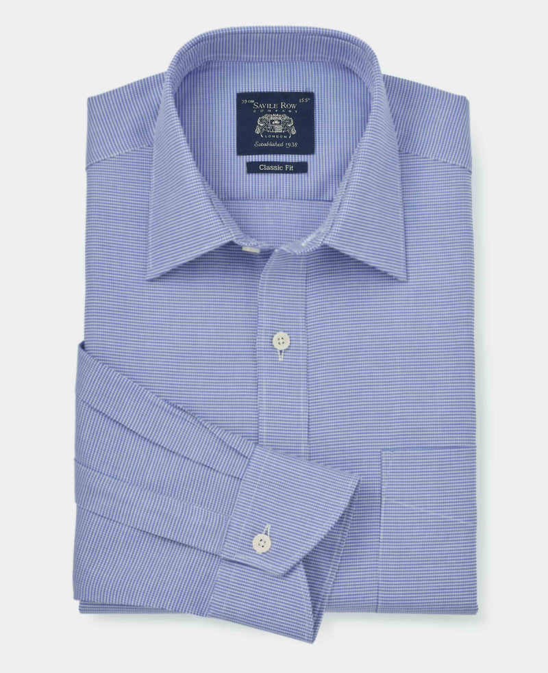 Blue Puppytooth Classic Fit Formal Shirt - Single Cuff