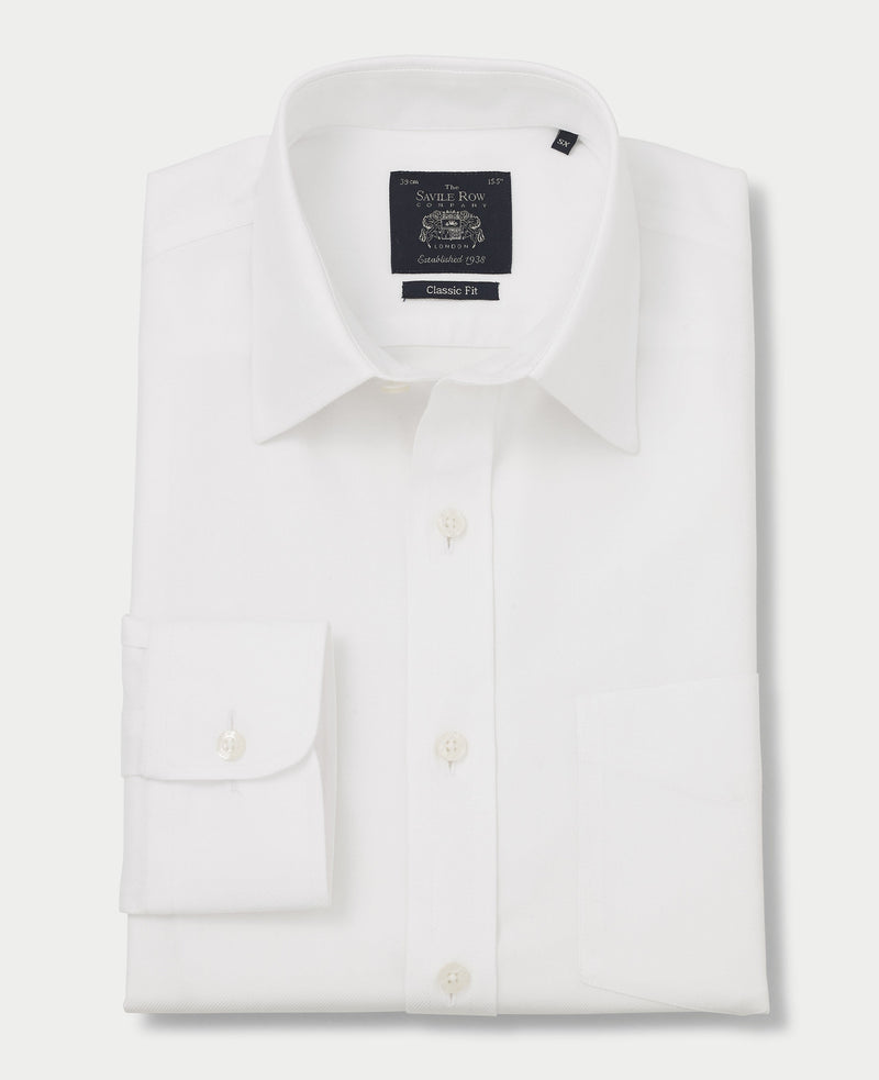 Non Iron White Twill Windsor Collar Classic Fit Formal Shirt - Single Cuff