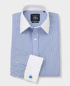 Blue White Stripe Classic Fit Non-Iron Dress Shirt With White Collar & Cuffs - French Cuff