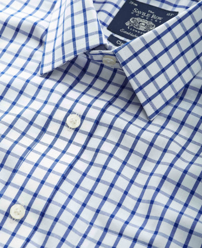 White Blue Check Classic Fit Non-Iron Formal Shirt - Single Cuff