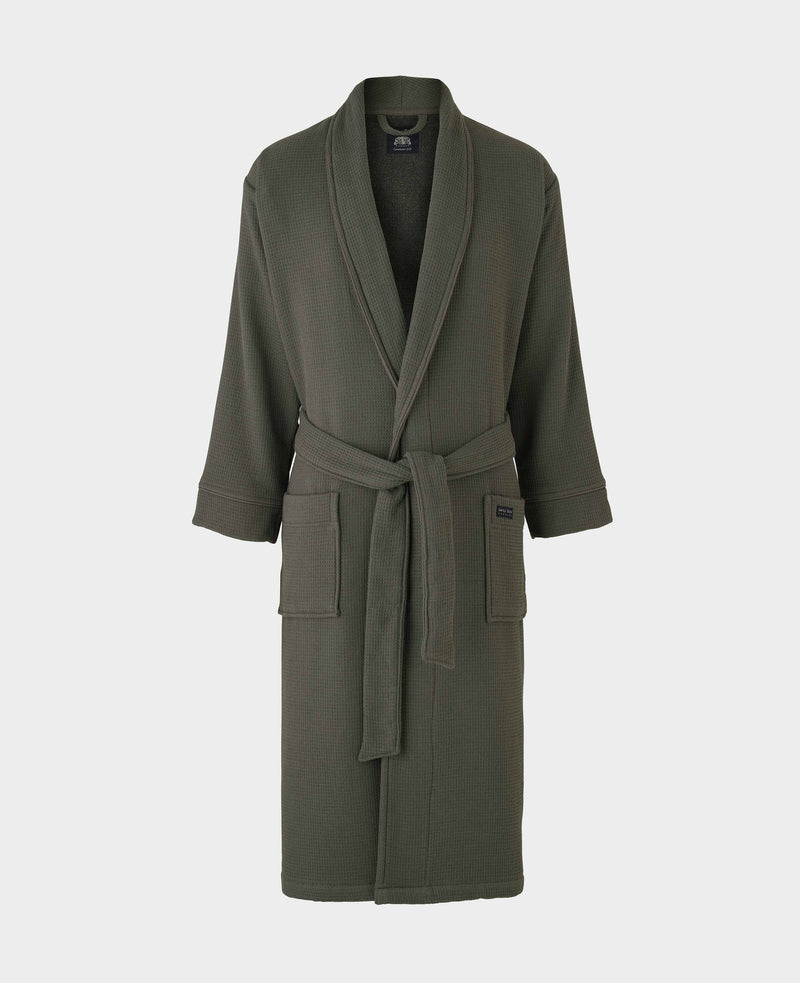 Grey Cotton Waffle Dressing Gown With Fleece Lining