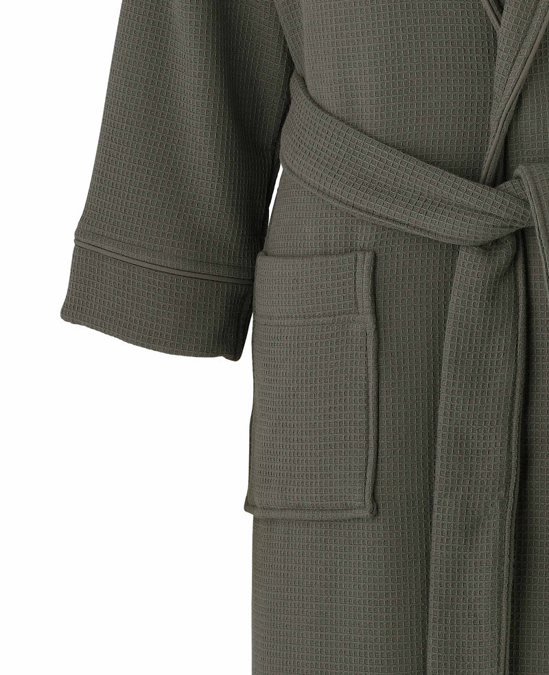 Grey Cotton Waffle Dressing Gown With Fleece Lining