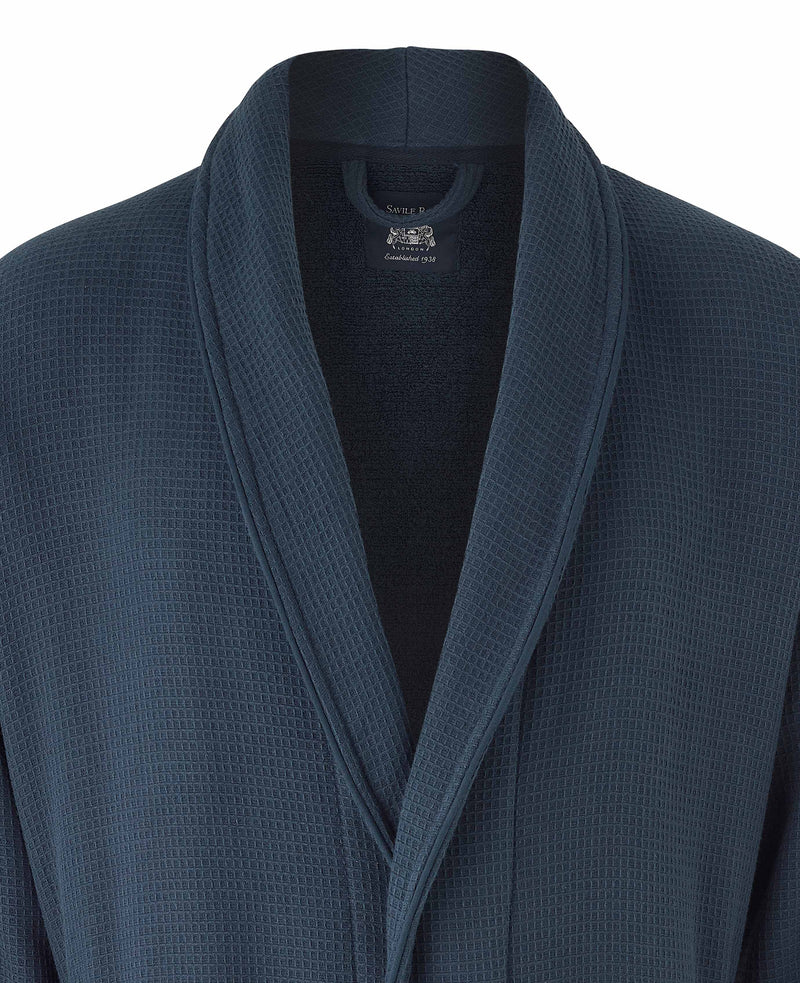 Navy Cotton Waffle Dressing Gown With Fleece Lining