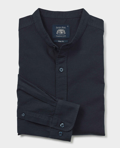 Navy Slim Fit Grandad Collar Shirt