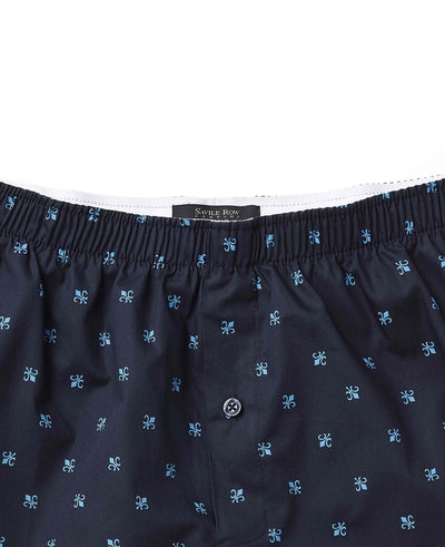 Navy Fleur-de-Lys Cotton Boxer Shorts