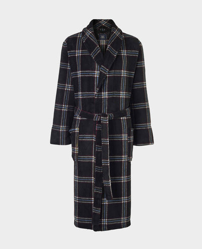 Black Check Fleece Dressing Gown