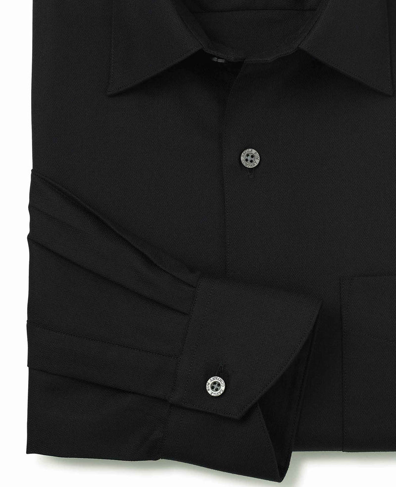 Black Cotton Herringbone Classic Fit Dress Shirt - Single Cuff