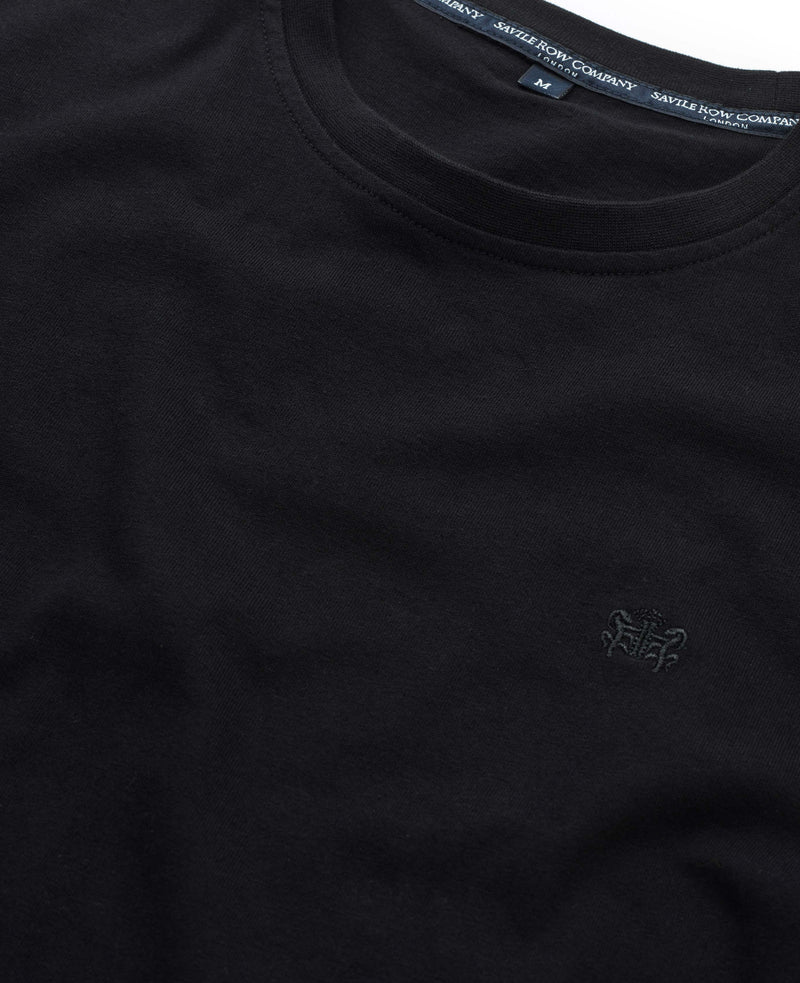 Black Cotton Jersey Crew Neck T-Shirt - Collar Detail - MTS101BLK