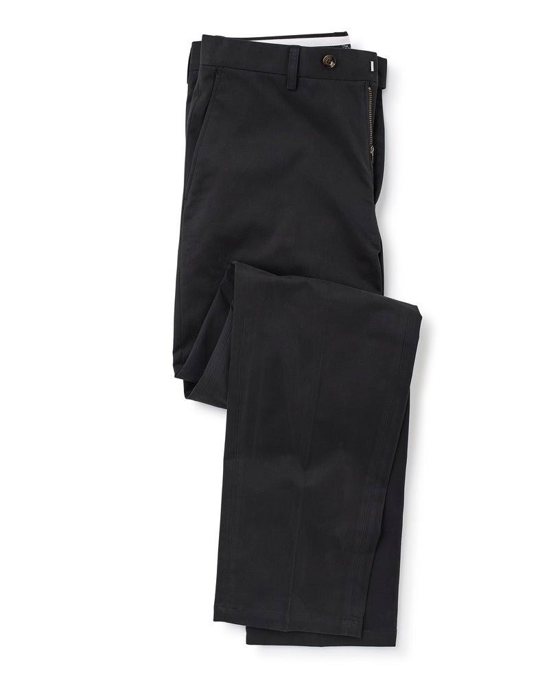 Black Flat Front Stretch Cotton Slim Fit Chinos Folded Shot