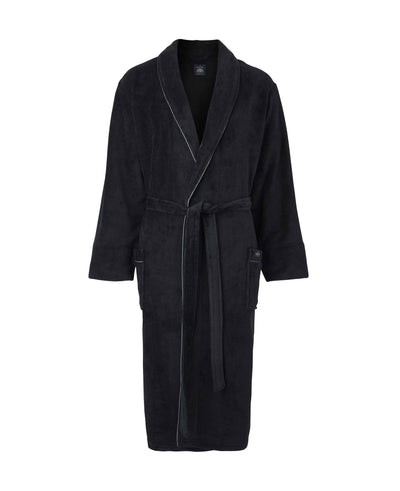 Black Fleece Supersoft Dressing Gown with Grey Piping