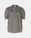 Black Gingham Check Smocked Short Sleeve Seersucker Women's Shirt