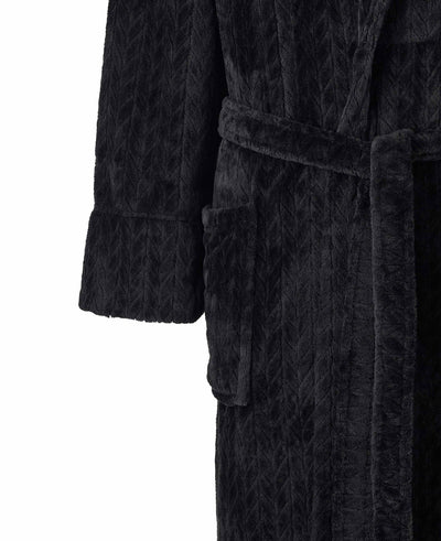 Black Herringbone Fleece Dressing Gown