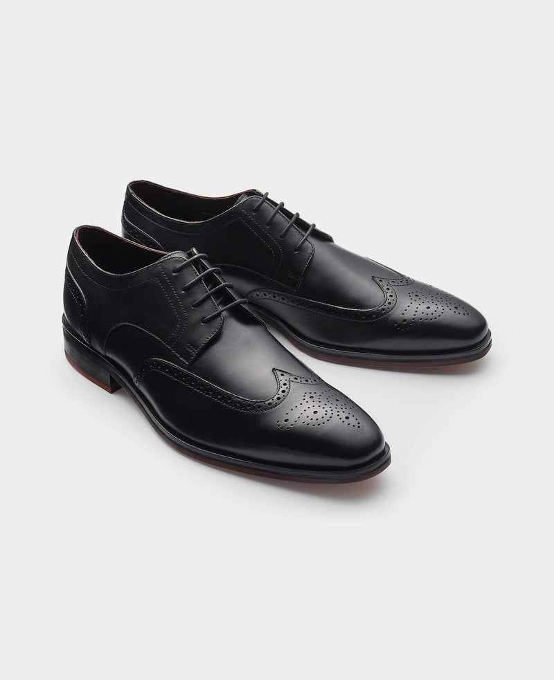 Black Leather Brogue Derby Shoes