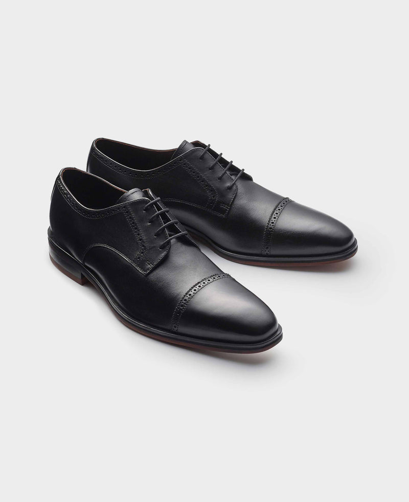 Black Leather Capped Derby Shoes
