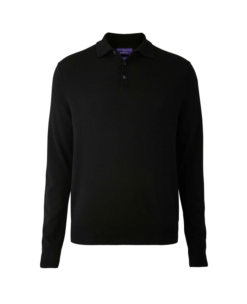 Black Merino Wool Knitted Polo Shirt  - MKW527BLK