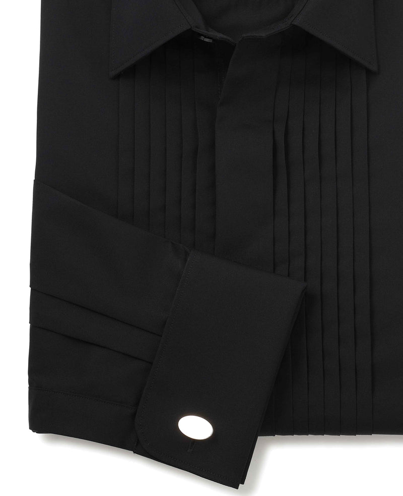 Black Pleated Fly Front Classic Fit Dress Shirt - French Cuff