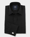 Black Pleated Fly Front Classic Fit Dress Shirt - French Cuff