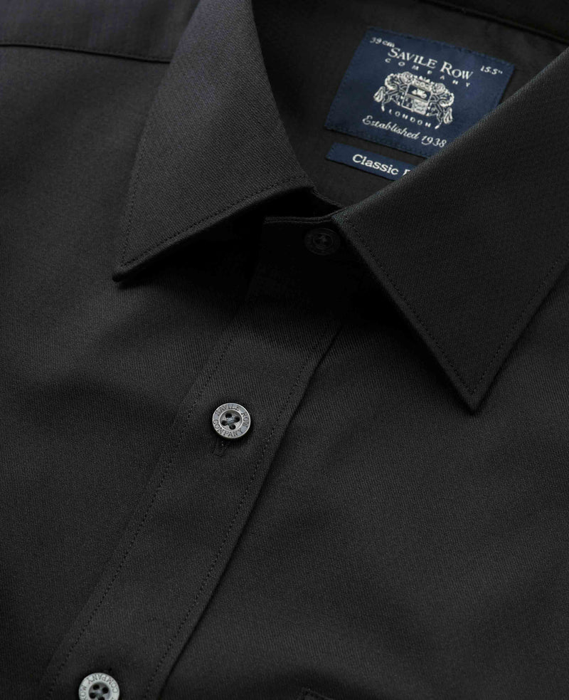 Black Stretch Cotton Classic Fit Dress Shirt - Single Cuff