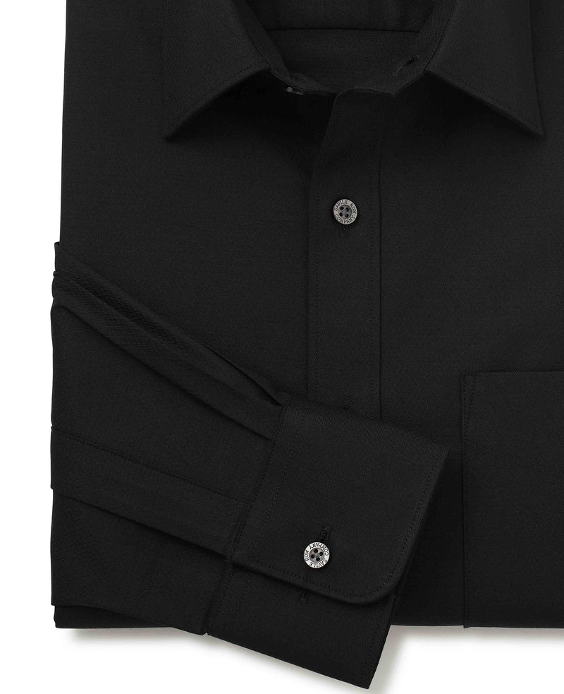 Black Stretch Cotton Classic Fit Dress Shirt - Single Cuff