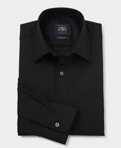 Black Stretch Cotton Classic Fit Dress Shirt - Single Cuff