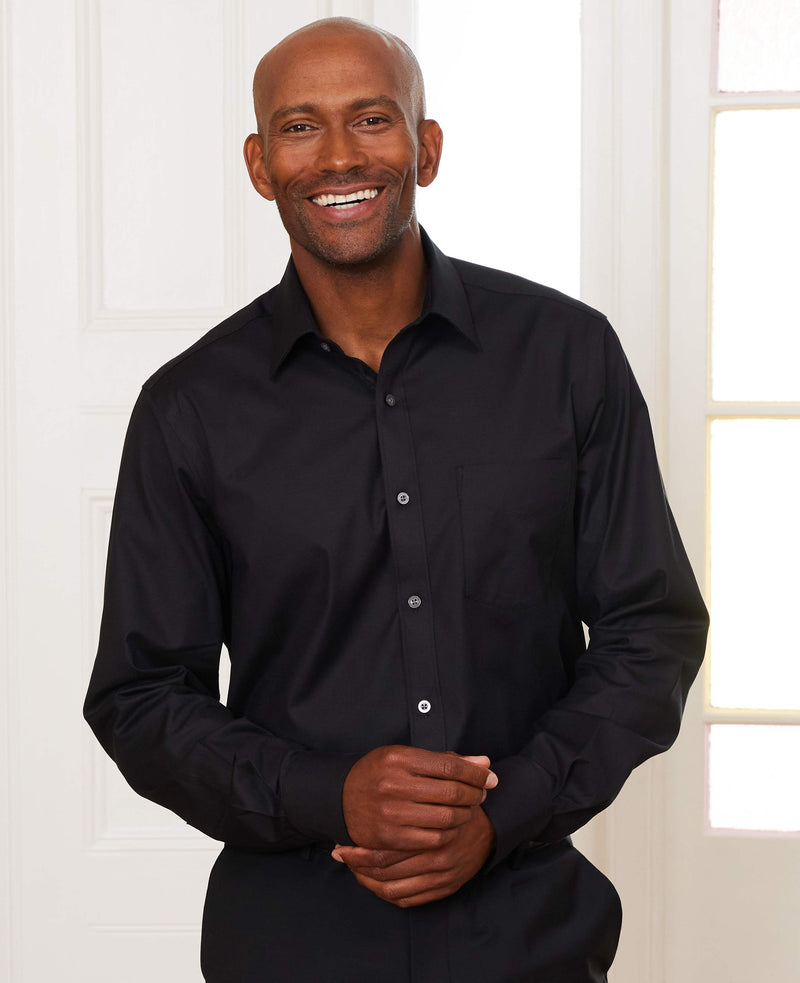 Black Stretch Cotton Classic Fit Dress Shirt - Single Cuff