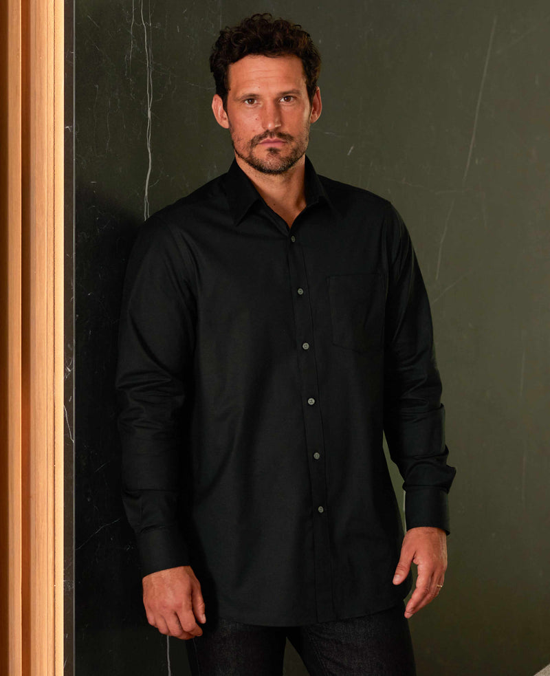 Black Stretch Cotton Classic Fit Dress Shirt - Single Cuff