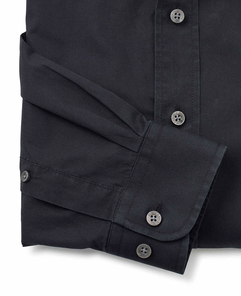 Black Twill Slim Fit Shirt in Shorter Length - Cuff Detail - 1398BLK