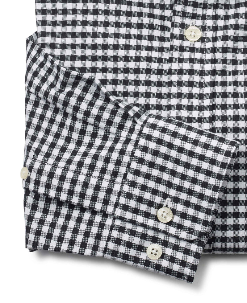 Black White Gingham Oxford Shirt   - Cuff Detail - 1385BLW