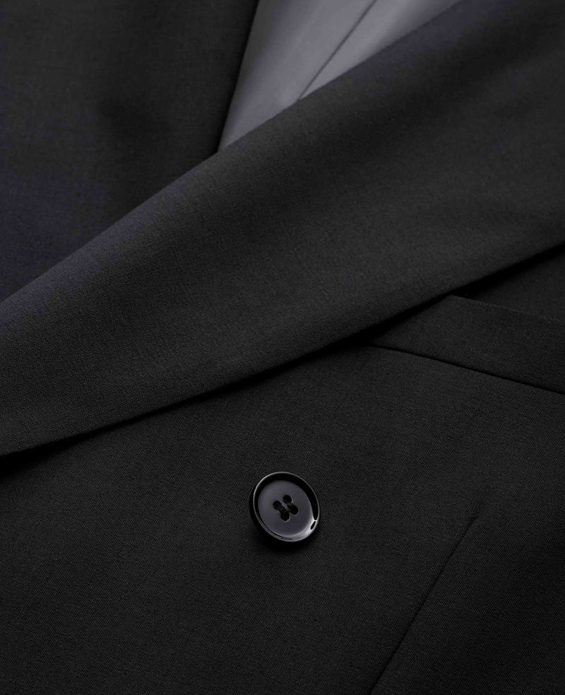 Black Wool Blend Double Breasted Suit Jacket