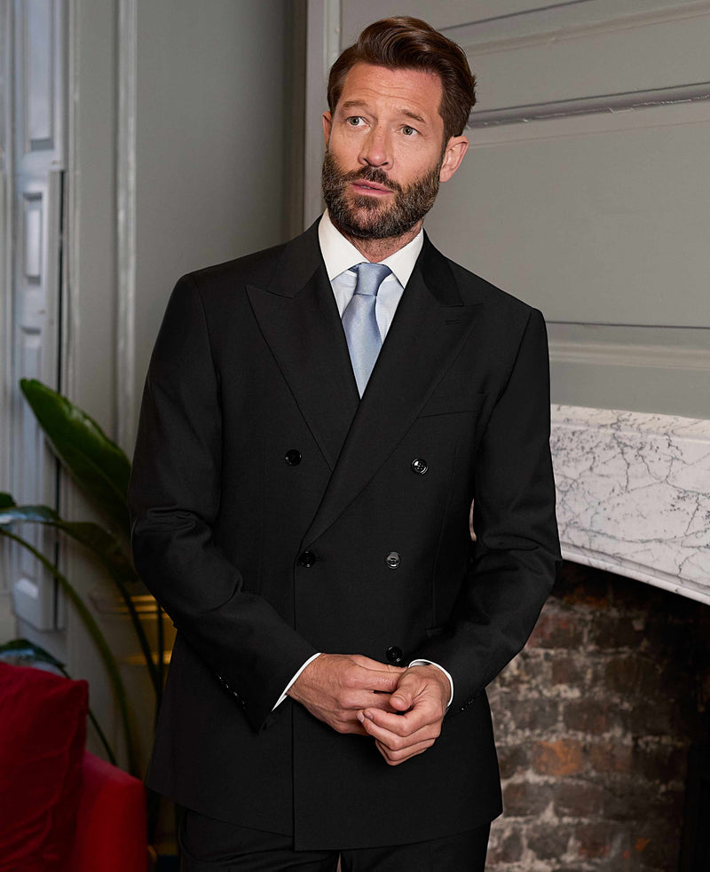 Black Wool Blend Double Breasted Suit Jacket