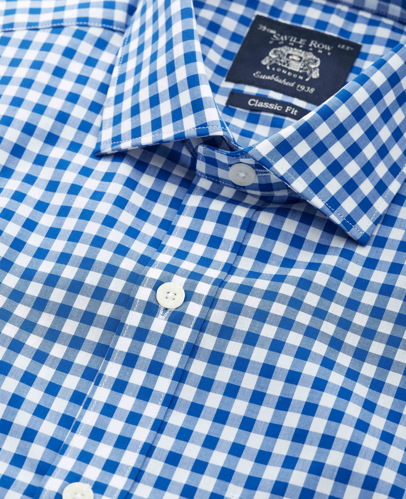 Blue Classic Fit Gingham Formal Shirt - Single Cuff