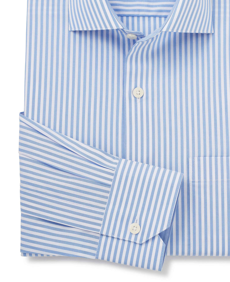 Blue Cotton Bengal Stripe Classic Fit Smart-Casual Shirt - Single Cuff