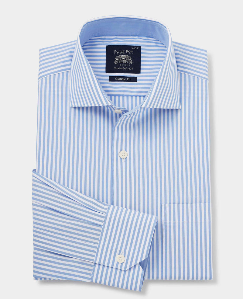 Blue Cotton Bengal Stripe Classic Fit Smart-Casual Shirt - Single Cuff